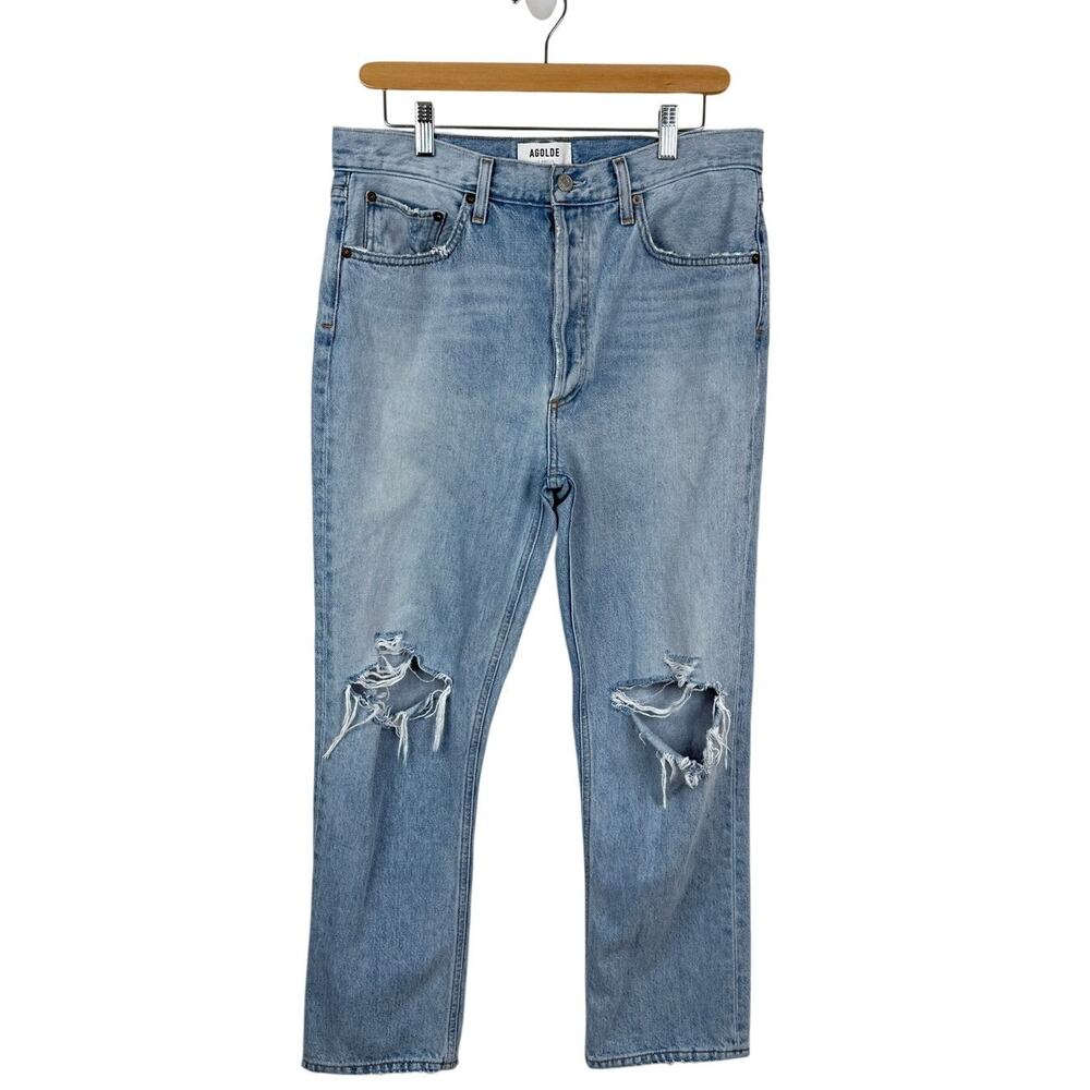 AGOLDE Riley Jeans Women's 30 High Rise Straight Crop Distressed Organic Cotton